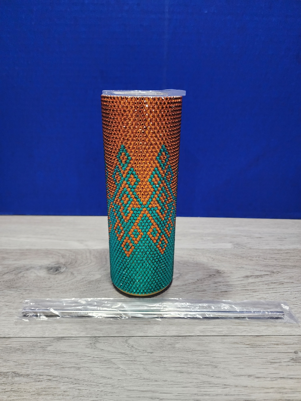Handcrafted Stainless Steel 20oz Tumbler w\ Geometric Rhinestone Pattern